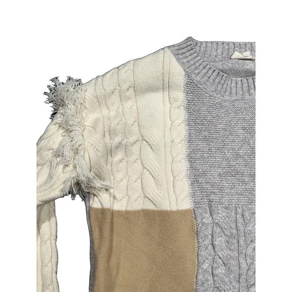Anthropologie Hem & Thread Fringe Patchwork Sweater Small western boho Eclectic - Picture 5 of 6
